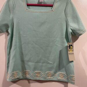 Hampshire Studio Mint Green Embroidered Women's Top size XL